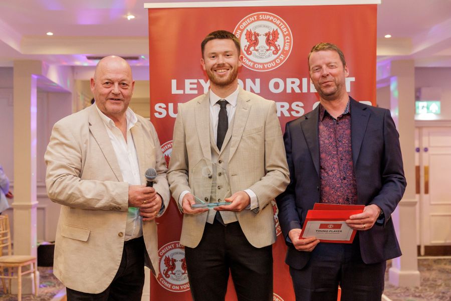 LOSC Young Player Award 2026 sponsored by The Orient Hour Presenters - l-r Andy Gilson, Will Forrester (accepting on behalf of Dom Ballard), Gareth Platt